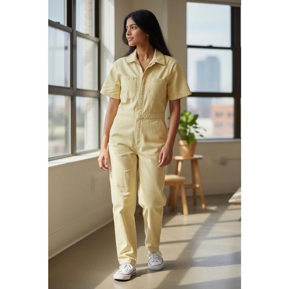 Everlane‎ Short Sleeve Utility Jumpsuit in Buttercream Minimalist Workwear Chic